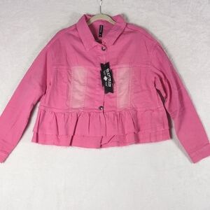 Crazy Train Womens Pink Peplum‎ Western Button Jean Jacket Size L